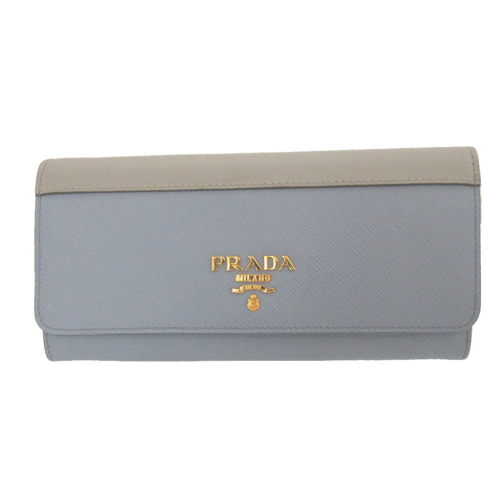 Prada 1MH132 Saffiano Leather Blue/Gray Bi-fold Long Wallet 1055PRADA